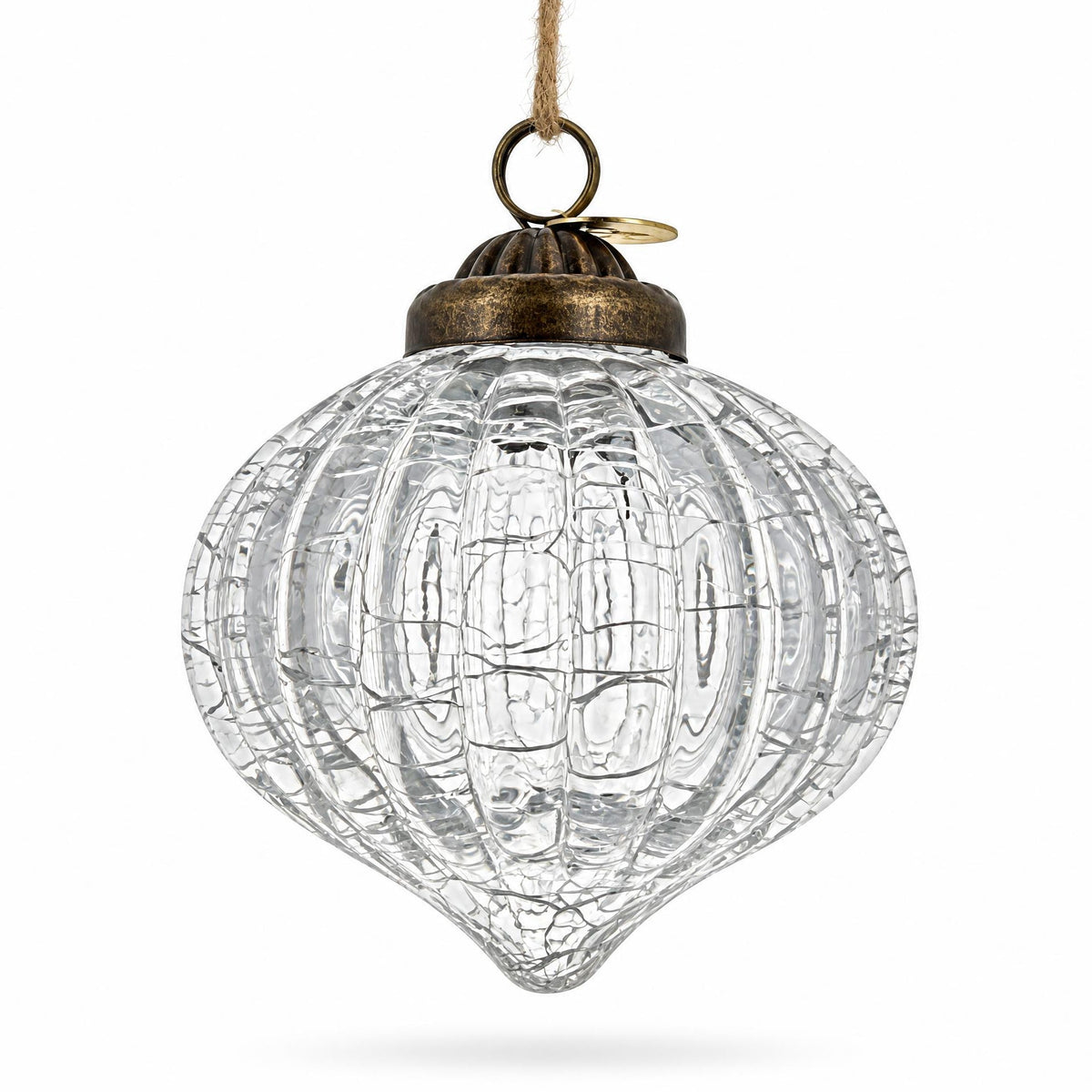 Clear Ribbed Glass Vintage Onion Christmas Ornament