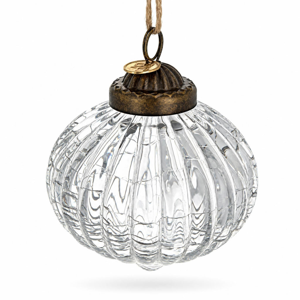 Clear Ribbed Glass Vintage Onion Christmas Ornament