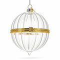 Openable Clear Ribbed Glass Gold Hinge Christmas Ornament