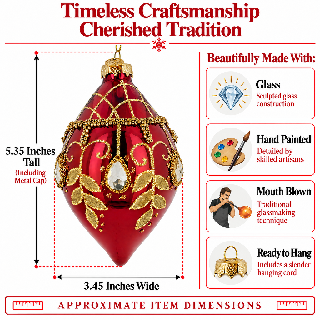 Burgundy Glass Drop Gold Leaf Crystal Christmas Ornament