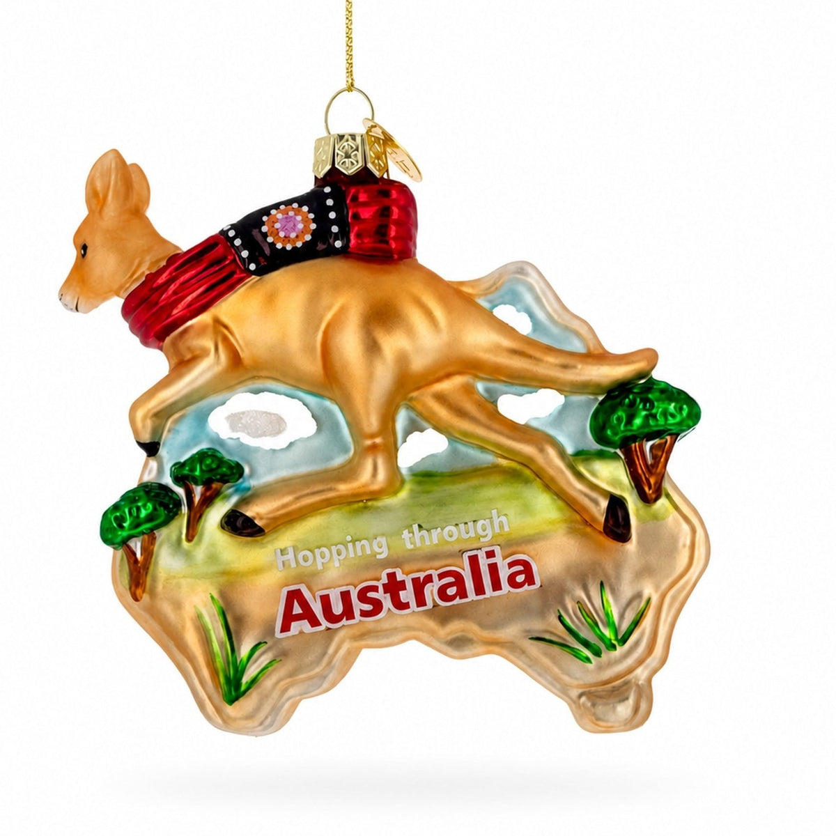 Australia Map Kangaroo Glass Christmas Ornament