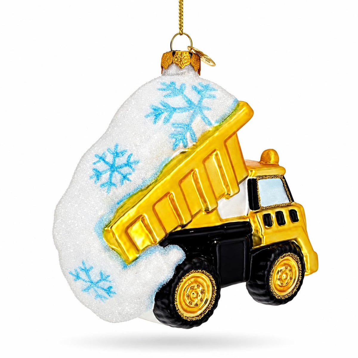 Yellow Construction Dump Truck Glass Christmas Ornament