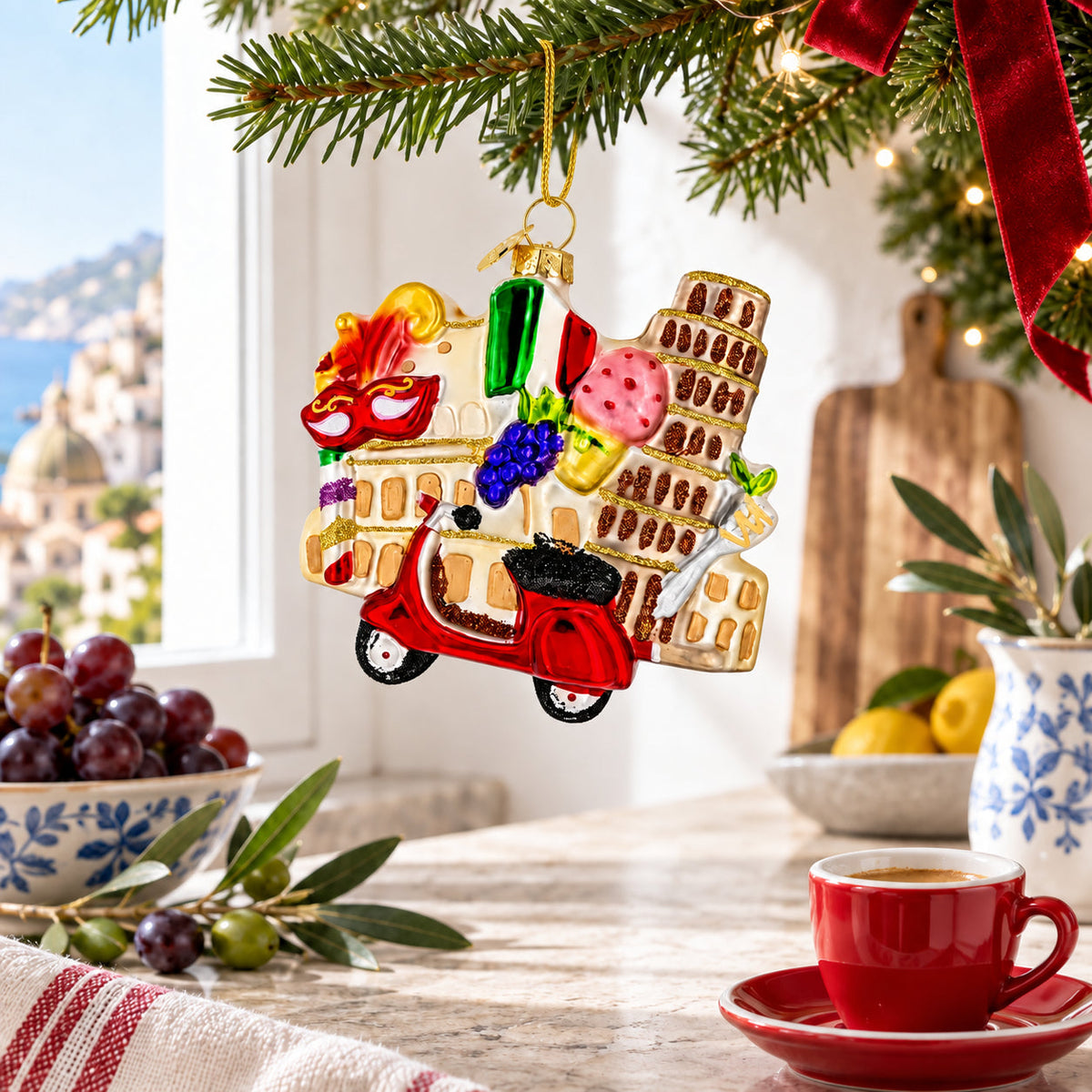 Italy Landmarks Travel Souvenir Glass Christmas Ornament