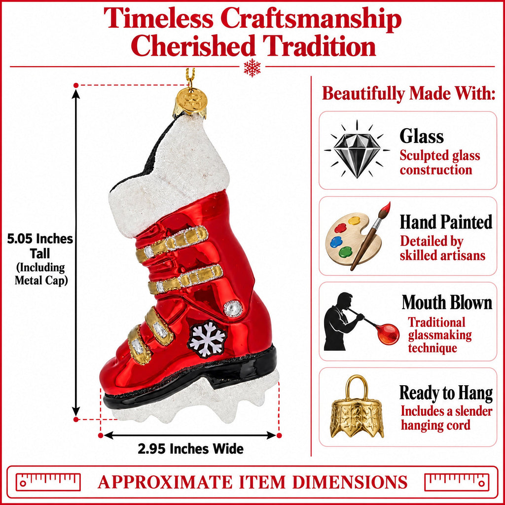 Red Ski Boot Glass Christmas Ornament