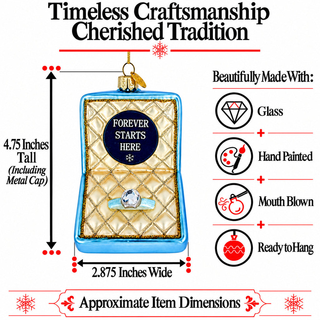 Proposal Wedding Engagement Ring Box Glass Christmas Ornament
