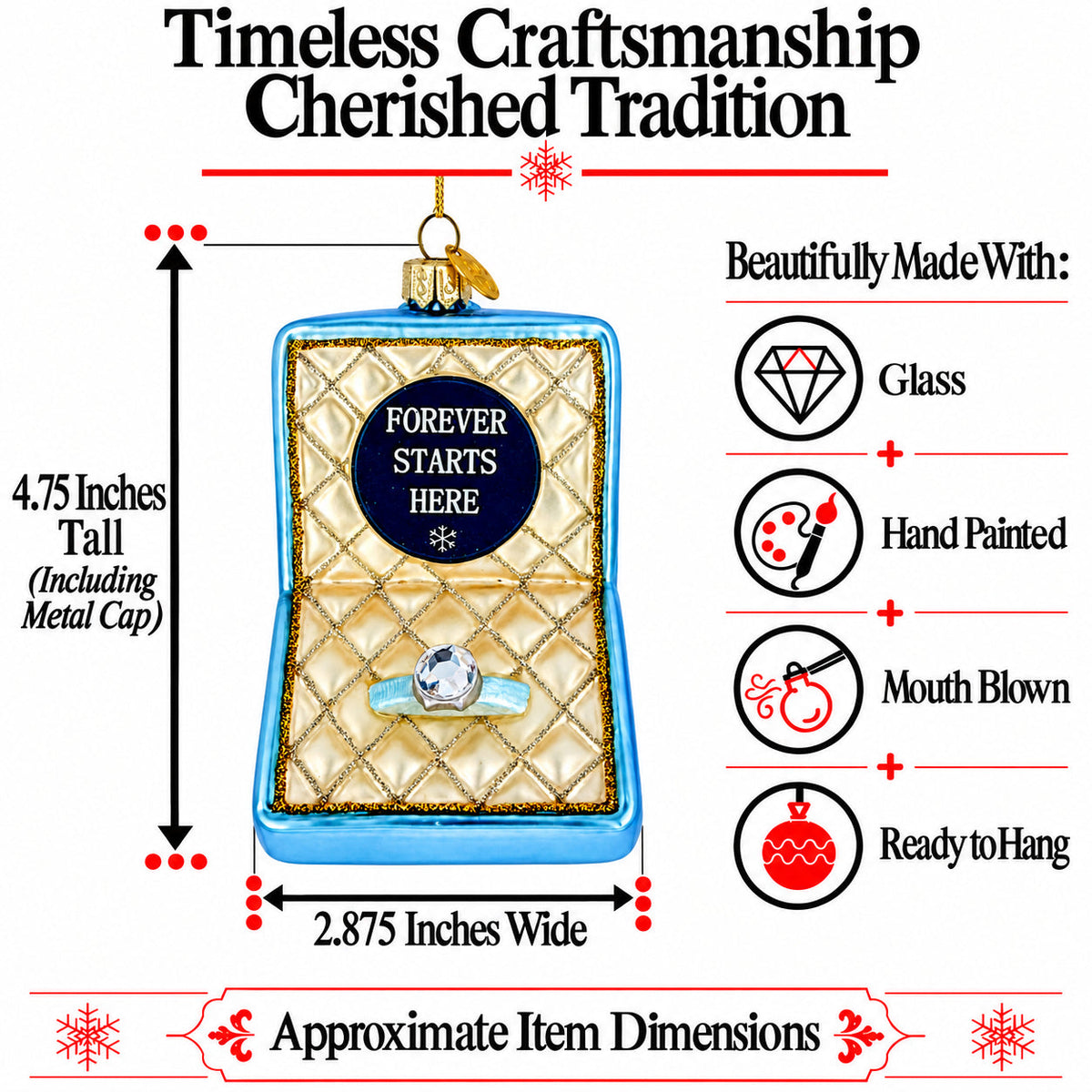 Proposal Wedding Engagement Ring Box Glass Christmas Ornament