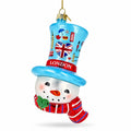 London UK Snowman Head With Blue Top Hat Glass Christmas Ornament