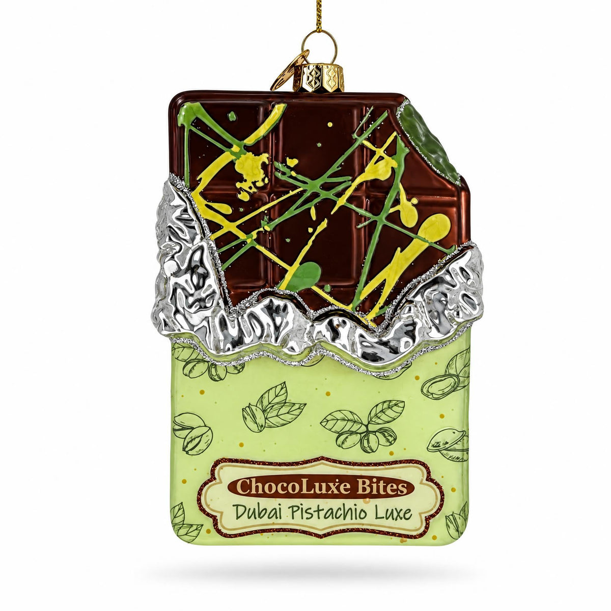 Dubai Chocolate Candy Bar Glass Christmas Ornament