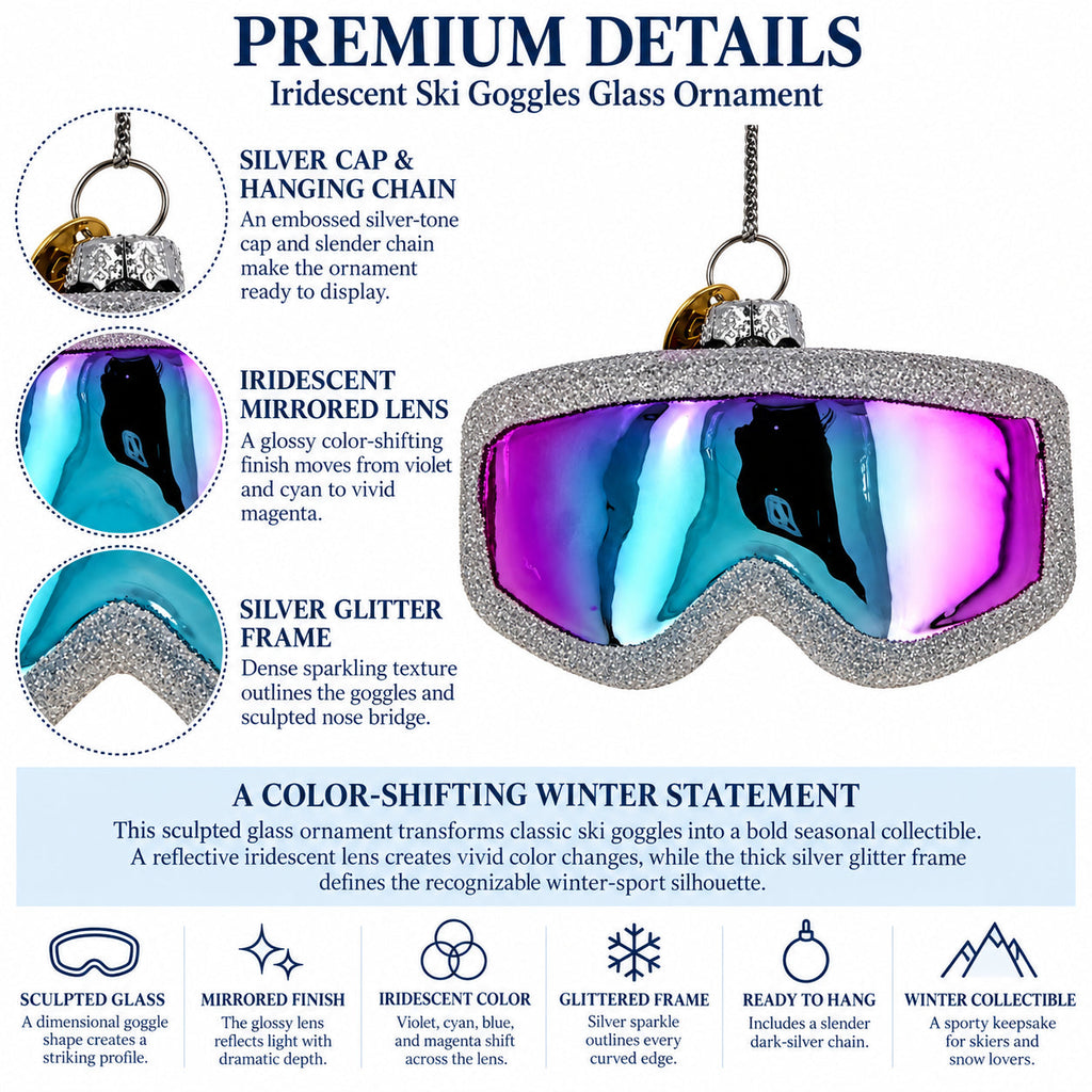 Iridescent Lens Snowboard Ski Goggles Glass Christmas Ornament