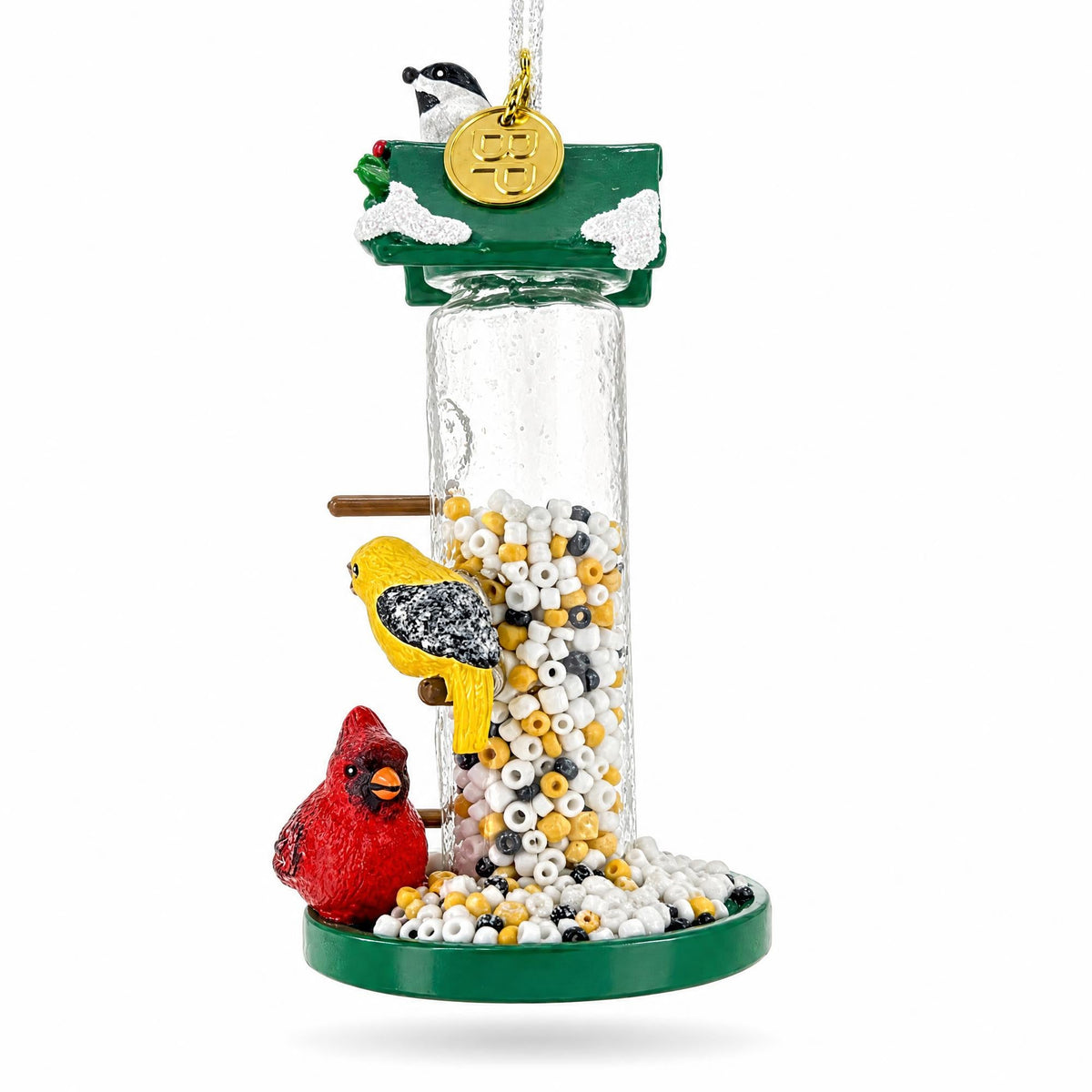 Wild Bird Seed Tube Feeder Clear Glass Christmas Ornament