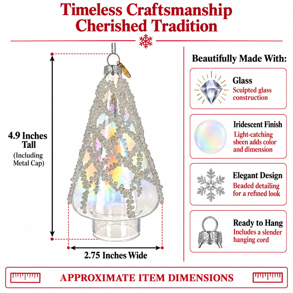 Iridescent Frosted Teardrop Clear Glass Christmas Ornament