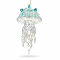 Aqua Pearl Beaded Clear Glass Jellyfish Christmas Ornament