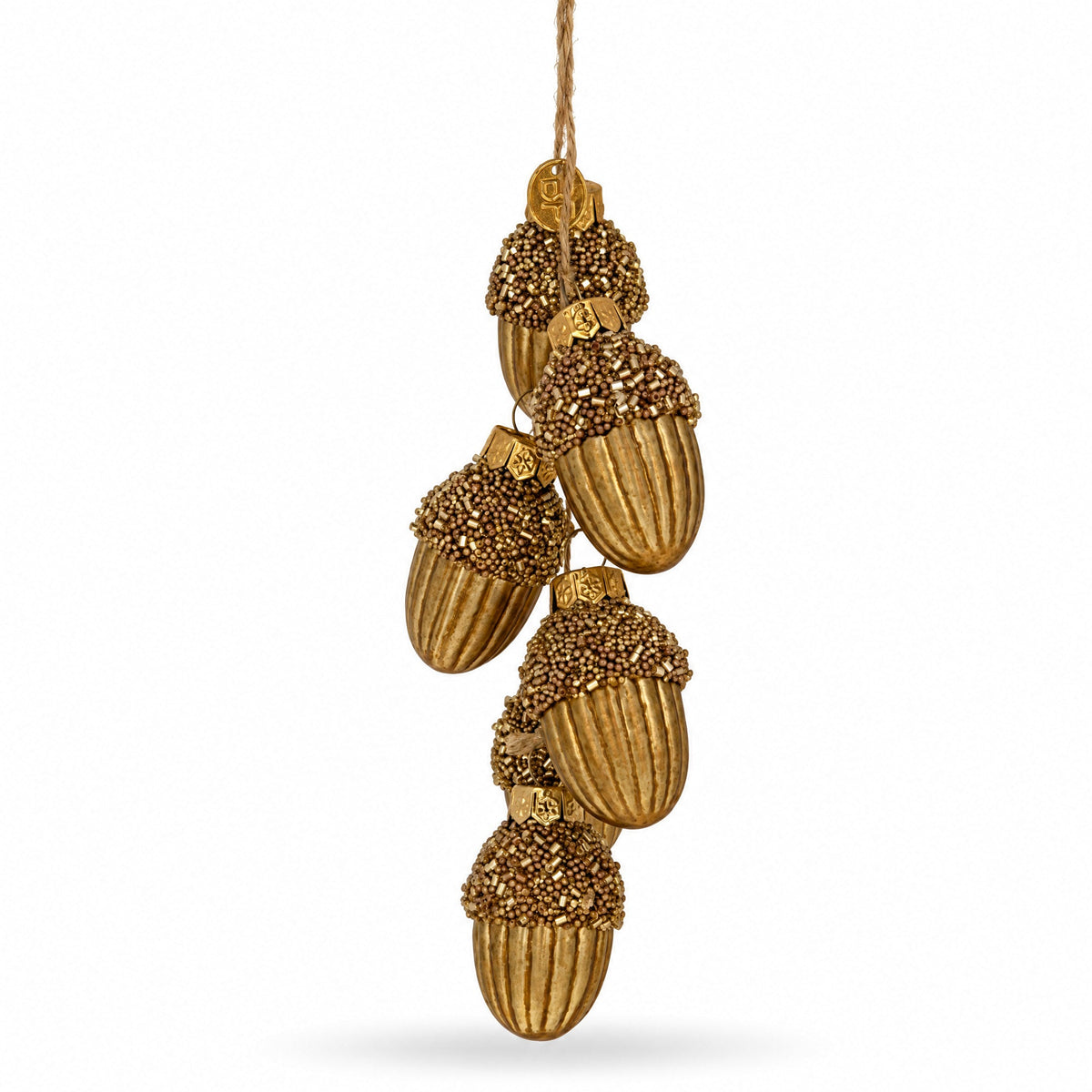 Gold Glitter Acorn Bunch Glass Christmas Ornament