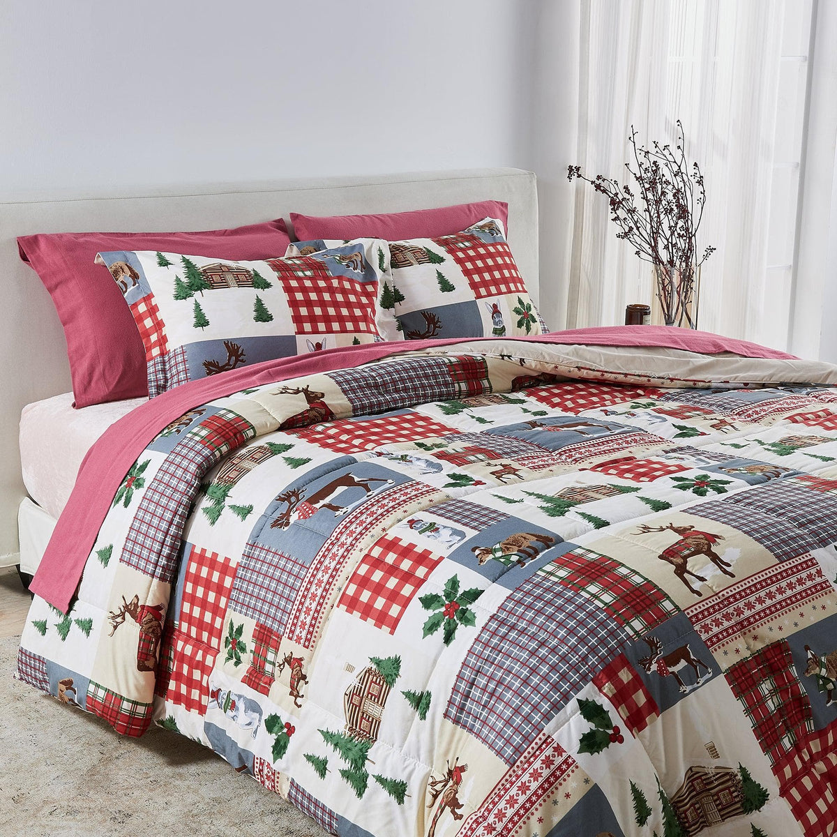 Reversible Christmas Comforter and Sham Set - Holiday / Lodge Odette Collection