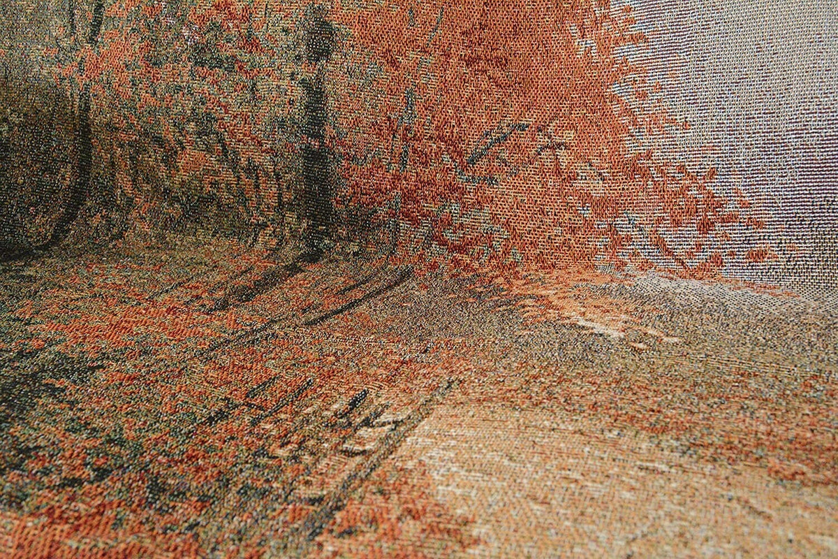 Autumn Authentic Tapestry Throw Blanket - Decorative Orange Fall Leaves Forest Woven Stitched Design - 50" x 60"