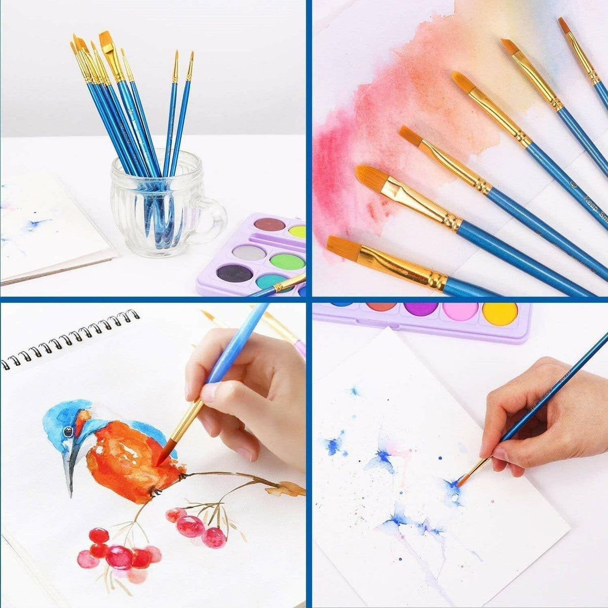 AROIC 10 Pcs Acrylic Paint Brush Set Nylon Hair Watercolor Oil Paint