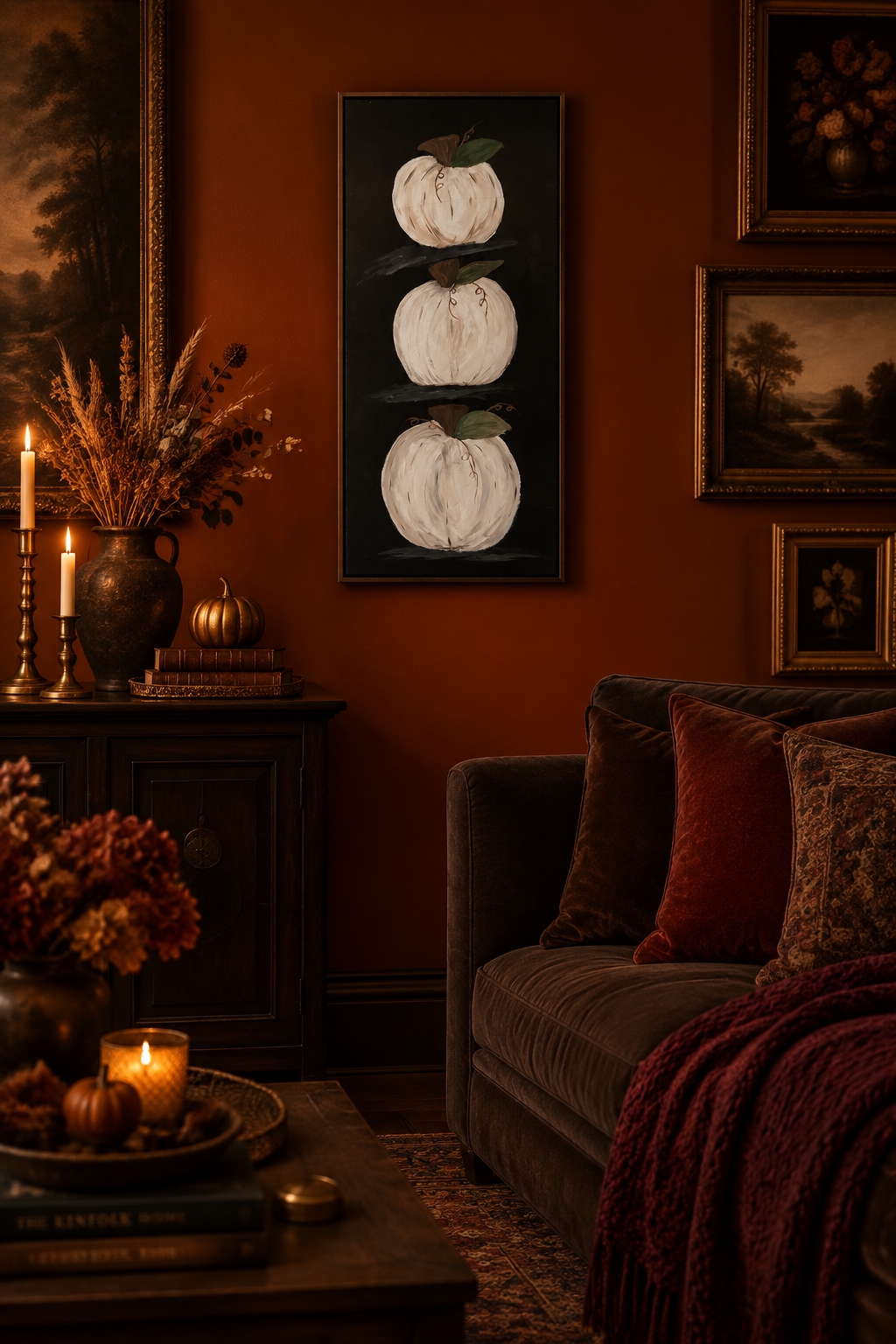 Three Pumpkins Burnt Orange Room Mockup