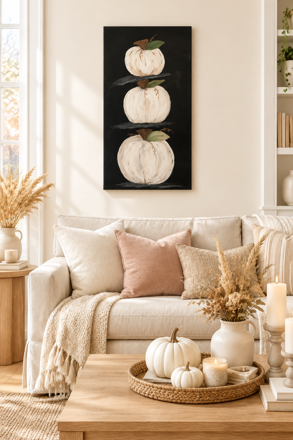White Pumpkin Painting Light Fall Room Mockup